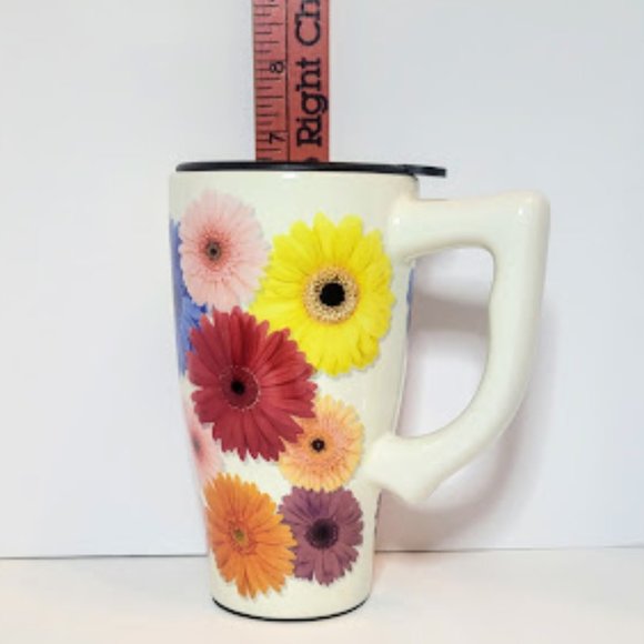 SPOONTIQUES CERAMIC "FLOWERS" TRAVEL MUG WITH LID HOT & COLD BEVERAGES - Picture 7 of 7